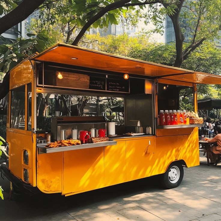 Food truck serving customers at a busy street location